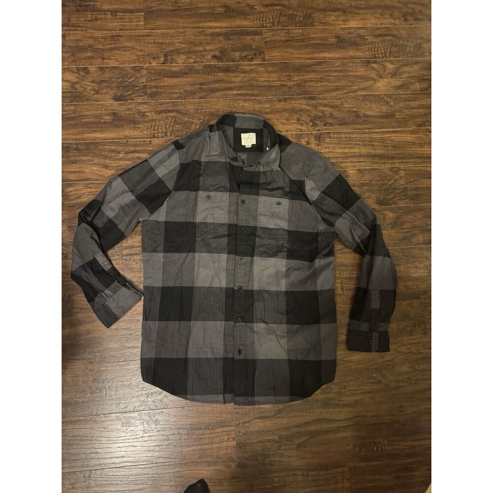 American Eagle Men’s Super Soft Flannel Button up Shirt Black Gray Plaid XLT
